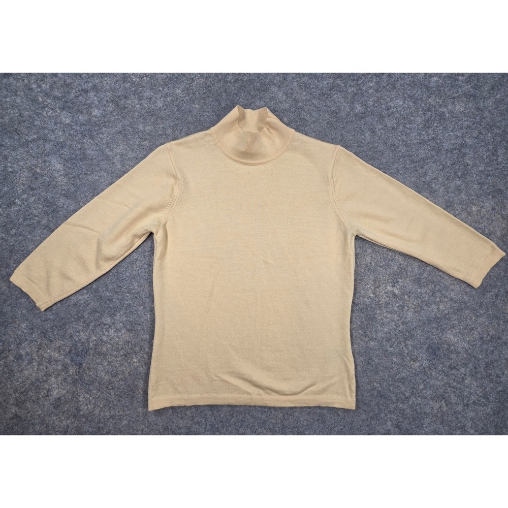 Vintage Talbots Petites Yellow Merino Wool Mock Neck Sweater Made Italy Size P